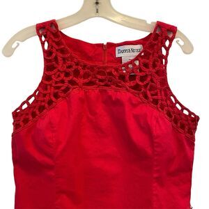 Danny & Nicole Dress Women’s 10 Red Sheath Embroidery Detail Sleeveless Cotton